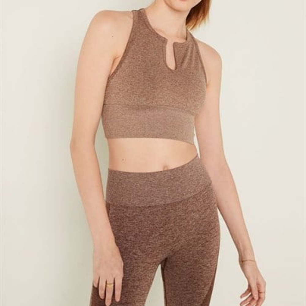 Victoria's Secret PINK Seamless Split Neck Sports Bra Brown Size L